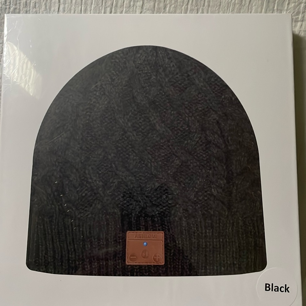 Bluetooth Beanie, Double-Layer Wool Lining Bluetooth Hat Beanie(-Black)